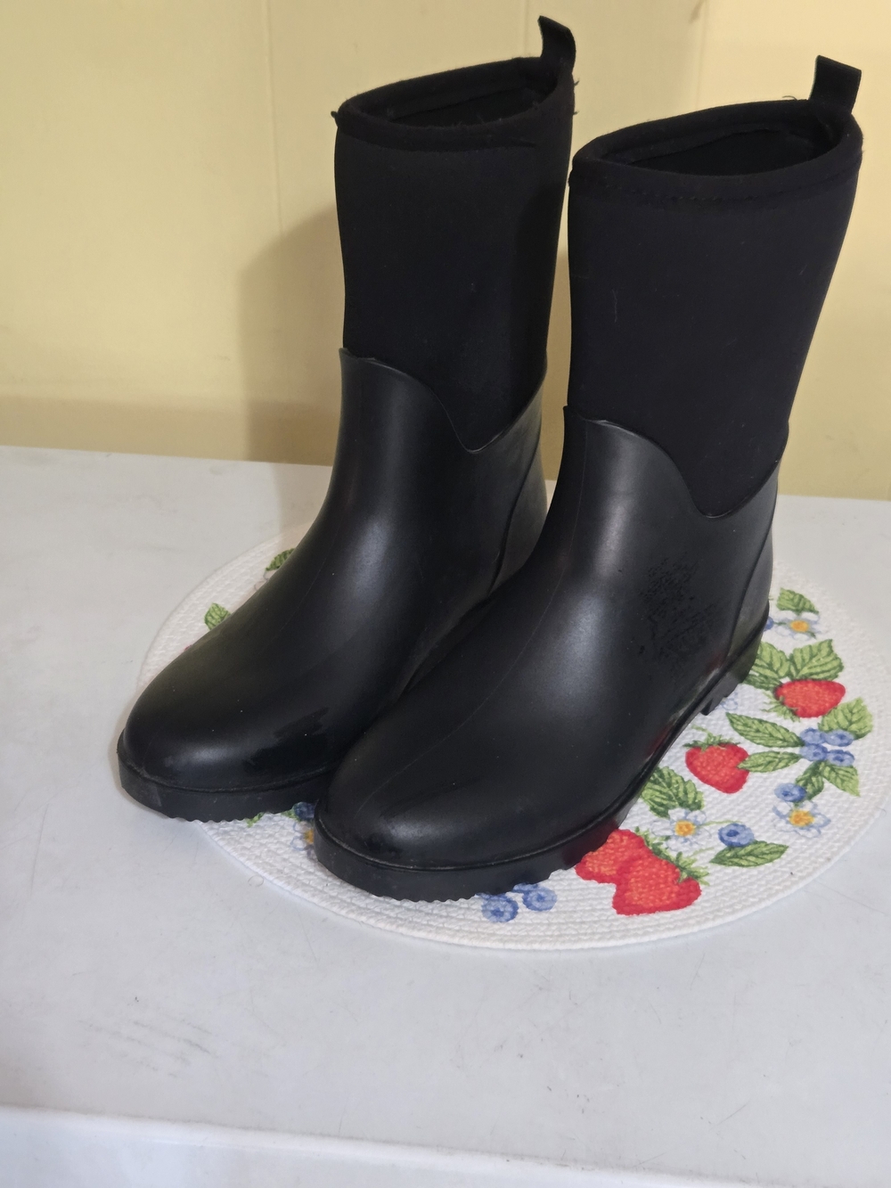 Water-Resistant Black Mid-Calf Winter Rain Boots